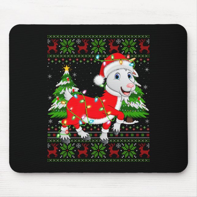 Mousepad Funny Goat Christmas Lights Santa Costume Ugly Xma (Frente)