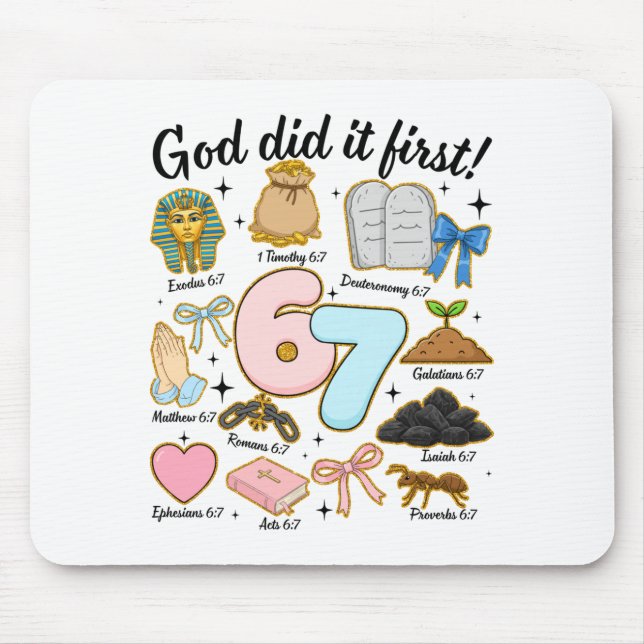 Mousepad Funny God Did It First 67 Six Seven Christian Bibl (Frente)