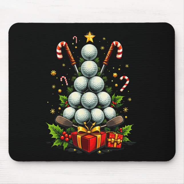 Mousepad Funny Golf Ball Christmas Tree Santa Hat Xmas Tee  (Frente)