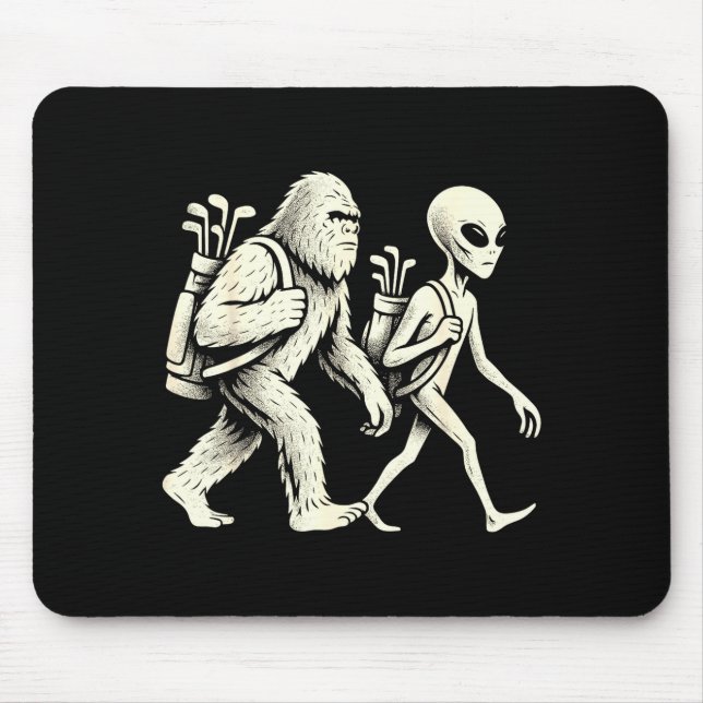 Mousepad Funny Golf Bigfoot Sasquatch Alien Ufo Golfer  (Frente)