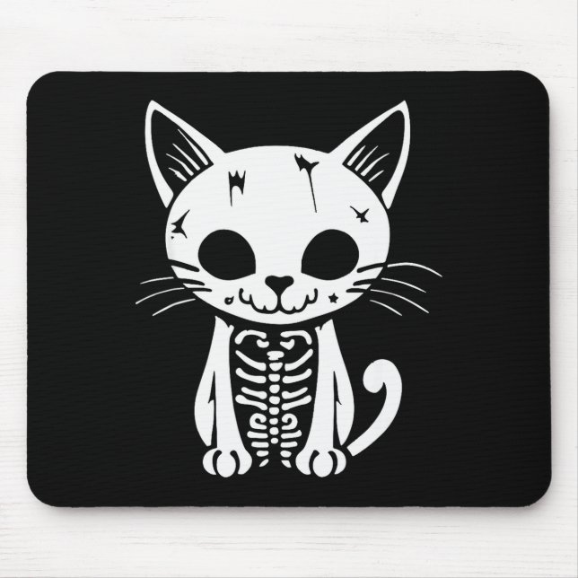 Mousepad Funny Halloween Skeleton Cat Kitty Costume Skull C (Frente)