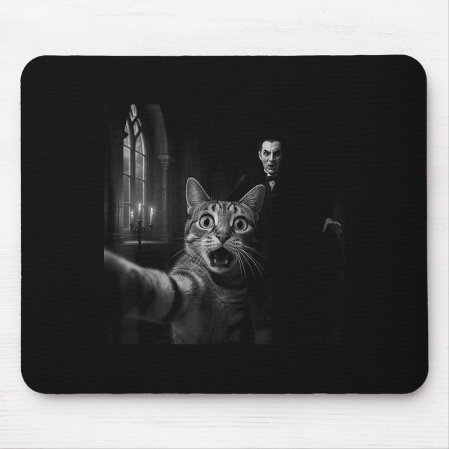 Mousepad Funny Halloween Surprised Ed Cat Selfie Dracula Va (Frente)