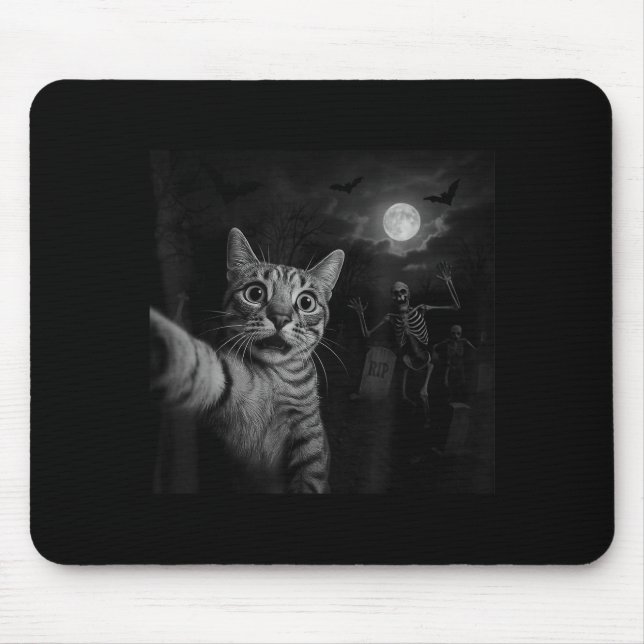 Mousepad Funny Halloween Surprised Ed Cat Selfie Soky Skele (Frente)