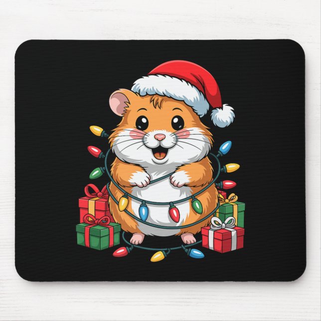Mousepad Funny Hamster Santa Hat Animals Lovers Ugly Christ (Frente)