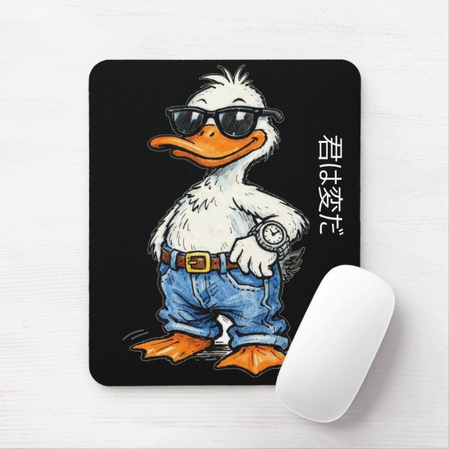 Mousepad Funny hand drawn cartoon duck wearing jeans (Com mouse)