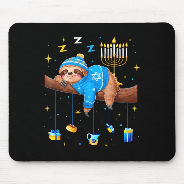 Mousepad Funny Hanukkah Sloth Jewish Chanukah Sleeng Hanukk (Frente)