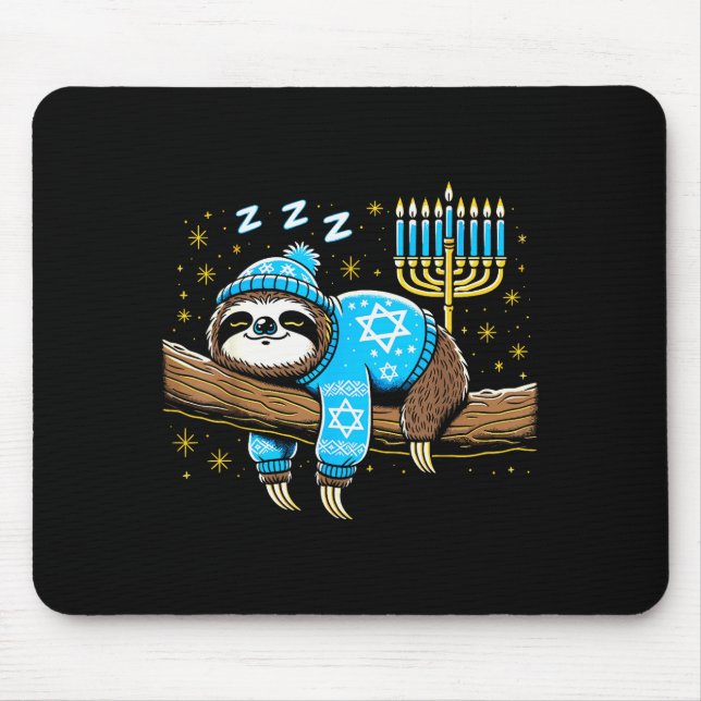 Mousepad Funny Hanukkah Sloth Jewish Chanukah Sleeng Hanukk (Frente)