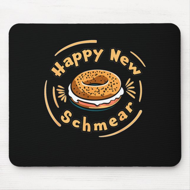 Mousepad Funny Happy New Year Bagel &amp; Schmear Jewish Br (Frente)