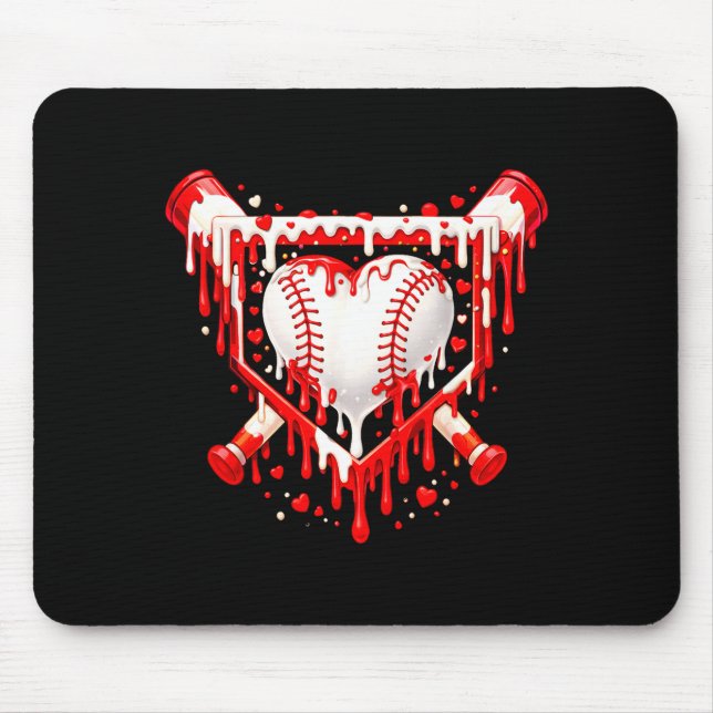 Mousepad Funny Heart Baseball Drip Ice Cream Valentines Day (Frente)