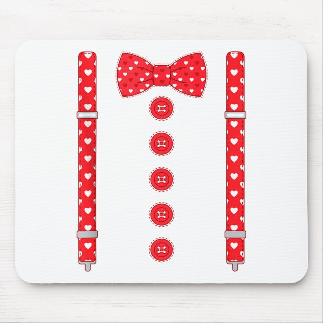Mousepad Funny Hearts Bow Tie Suspenders Valentine's Day Co (Frente)