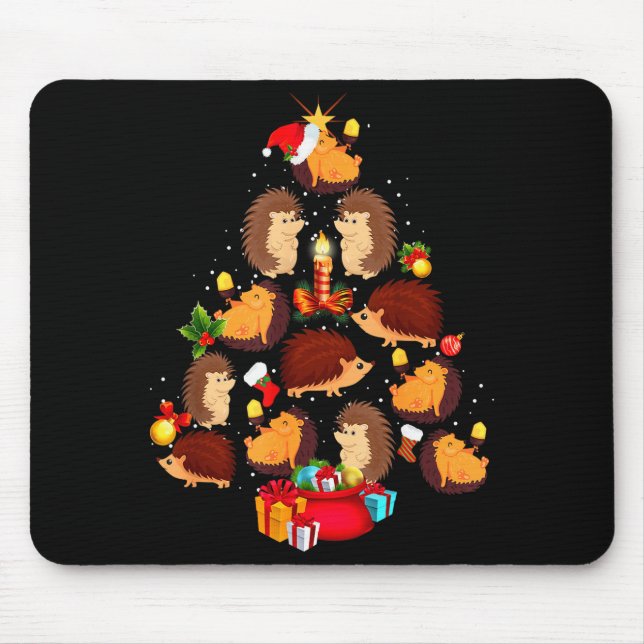 Mousepad Funny Hedgehogs Christmas Tree Light Pajama Hedgeh (Frente)