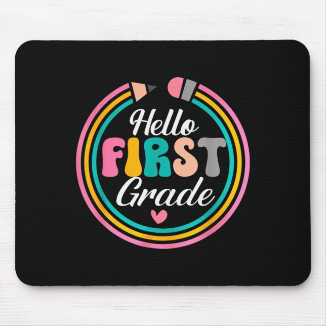 Mousepad Funny Hello First Grade Pencil Circle Design  (Frente)