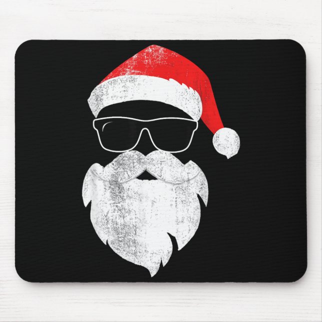 Mousepad Funny Hipster Santa Face With Hat Beard &amp; Gles (Frente)