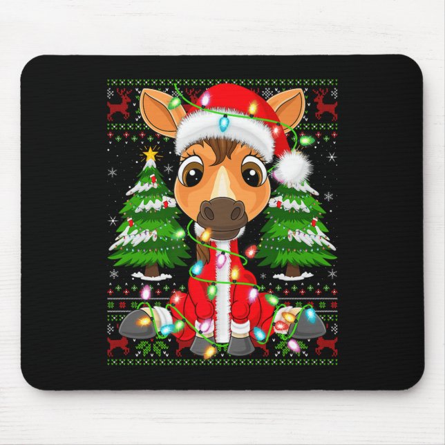 Mousepad Funny Horse Christmas Lights Santa Costume Ugly Xm (Frente)