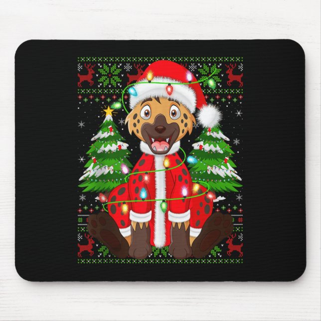 Mousepad Funny Hyena Christmas Lights Santa Costume Ugly Xm (Frente)