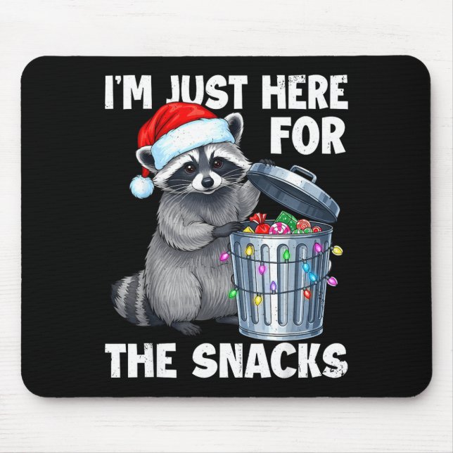 Mousepad Funny I'm Just Here For The Snacks Raccoon Christm (Frente)