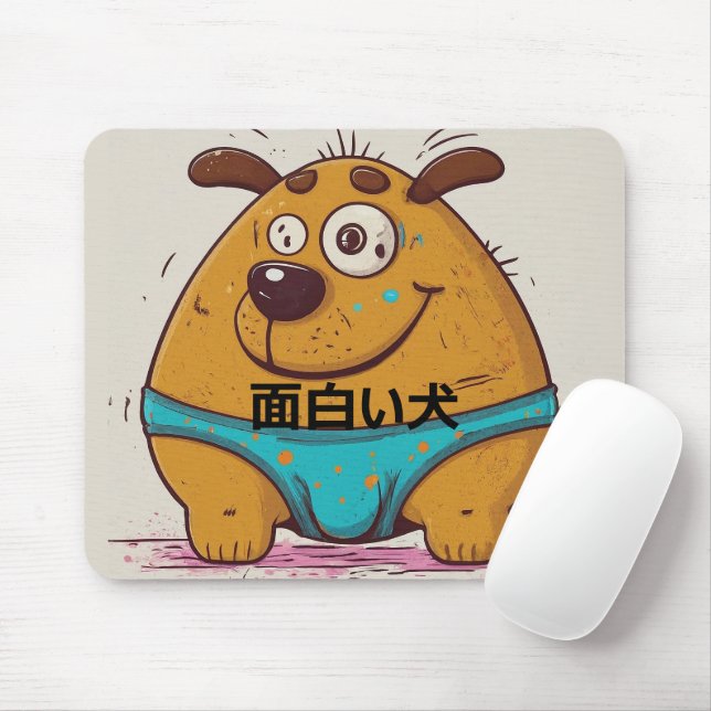 Mousepad Funny japanese cartoon of a dog with blue underwea (Com mouse)