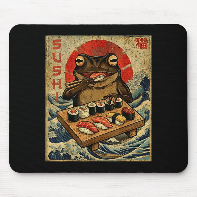 Mousepad Funny Japanese Kawai Frog Pun Food Frog Humor Sush (Frente)