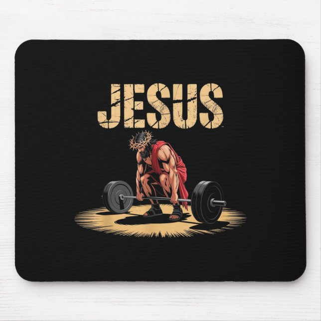 Mousepad Funny Jesus Weightlifting Christian Gym Humor  (Frente)