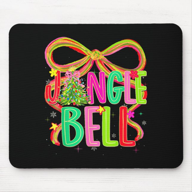 Mousepad Funny Jingle Bells Coquette Bow Merry Christmas Gi (Frente)