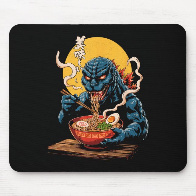 Mousepad Funny Kaiju Comendo Ramen Monstro Japonês Bi (Frente)
