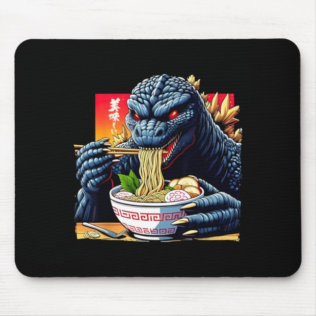 Mousepad Funny Kaiju Eating Ramen Japanese Monster Lover Bi (Frente)