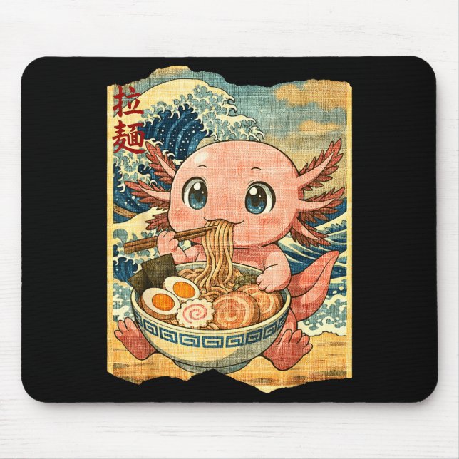 Mousepad Funny Kawaii Axolotl Ramen Noodle Bowl Japanese Wa (Frente)