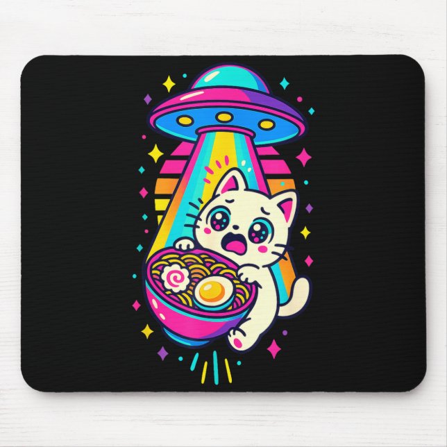 Mousepad Funny Kawaii Cat Ramen Ufo Japanese Anime Women Gi (Frente)