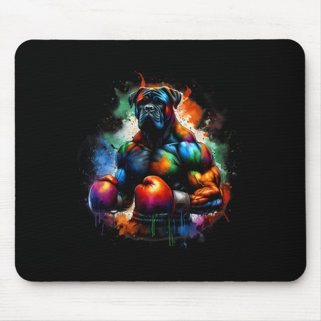 Mousepad Funny Kickboxing Or Boxing Boxer Dog Paint Splash  (Frente)