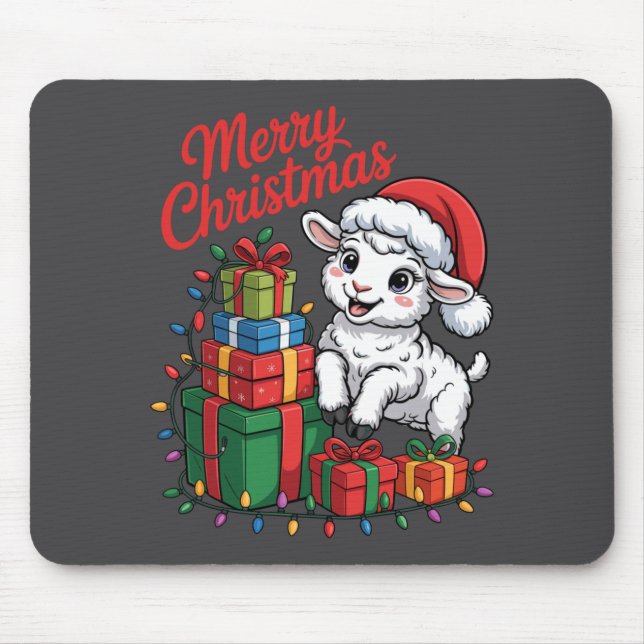 Mousepad Funny Lamb Santa Hat Animals Lovers Ugly Christmas (Frente)