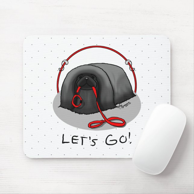 Mousepad Funny Let's Go! for a Walk Pekingese Dog (black) (Com mouse)