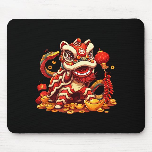Mousepad Funny Lion Snake Chinese New Year 2025 Womens Mens (Frente)
