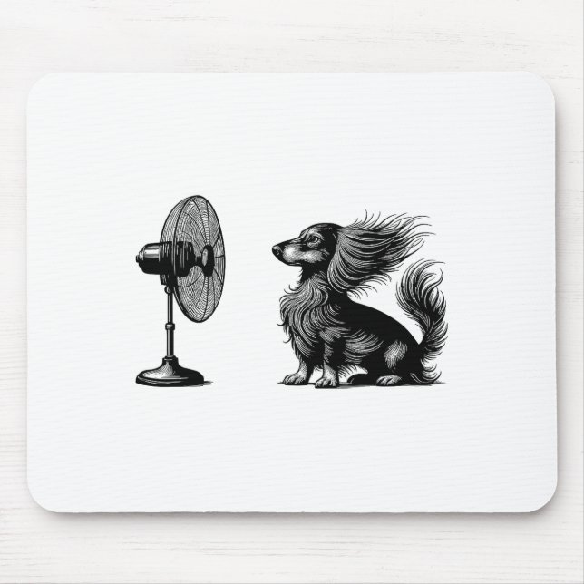 Mousepad Funny Long Haired Dachshund Dog With Fan Doxie Wie (Frente)