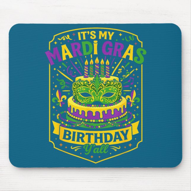 Mousepad Funny Mardi Gras Birthday Y’all Cake Carnival Cele (Frente)