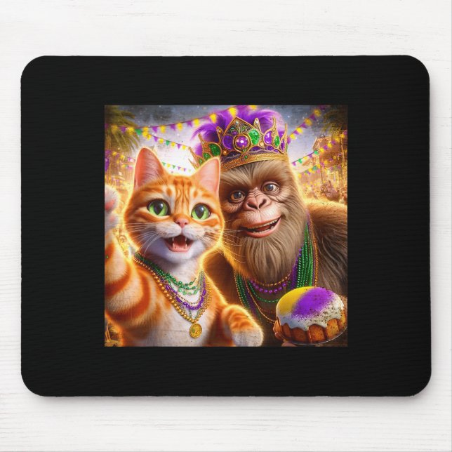 Mousepad Funny Mardi Gras Selfie Cat Bigfoot Quote _1  (Frente)