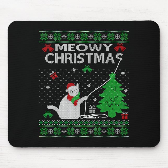 Mousepad Funny Meowy Christmas Cats Xmas Cute Cat Lover Ugl (Frente)