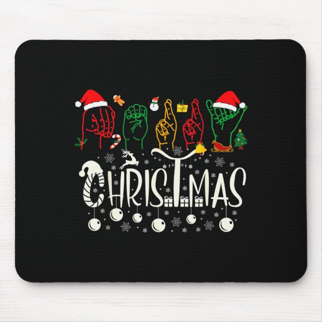 Mousepad Funny Merry Christmas Asl Tee American Sign Langua (Frente)