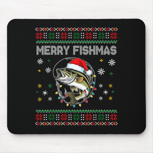 Mousepad Funny Merry Fishmas B Fishing Christmas Ugly Sweat (Frente)