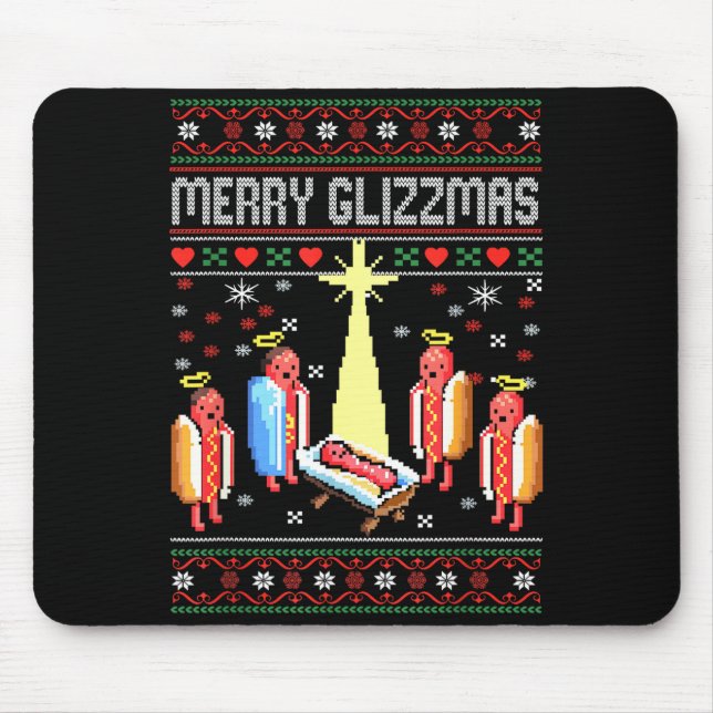 Mousepad Funny Merry Glizzmas Hot Dogs Family Gro Ugly Chri (Frente)