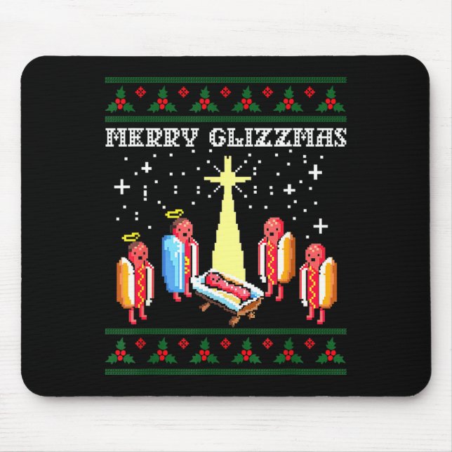 Mousepad Funny Merry Glizzmas Hot Dogs Family Group Ugly Ch (Frente)