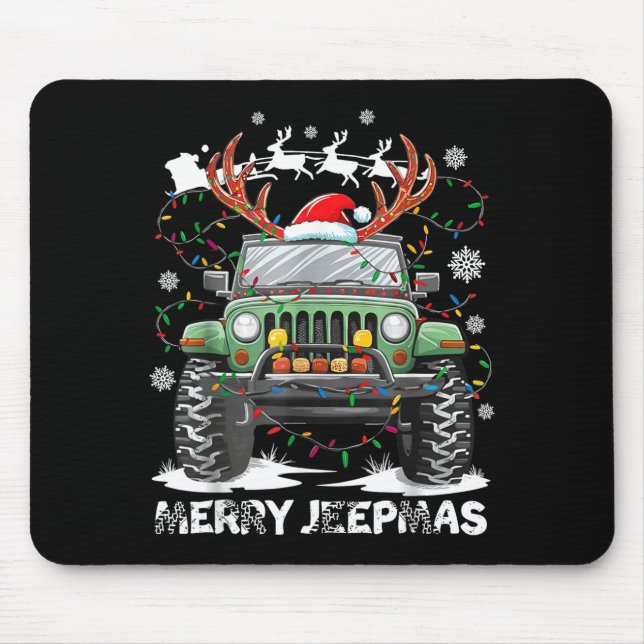 Mousepad Funny Merry Jeepmas Ugly Light Reindeer Christmas  (Frente)