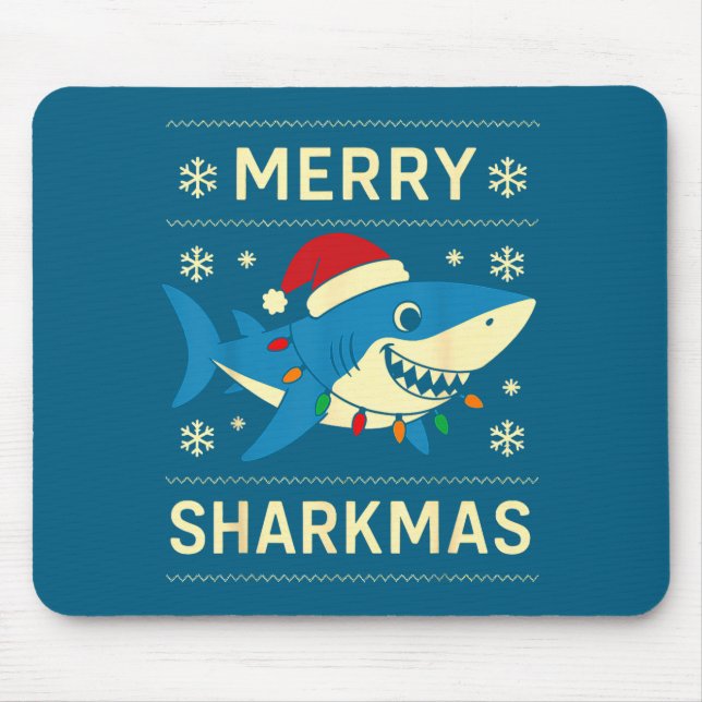 Mousepad Funny Merry Sharkmas Christmas Shark Humor  (Frente)