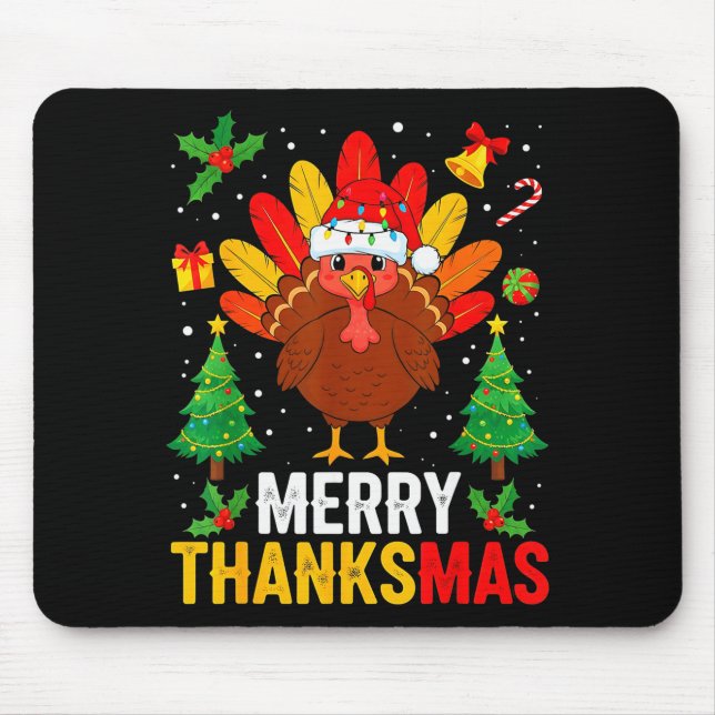 Mousepad Funny Merry Thanksmas Happy Thanksgiving Santa Tur (Frente)