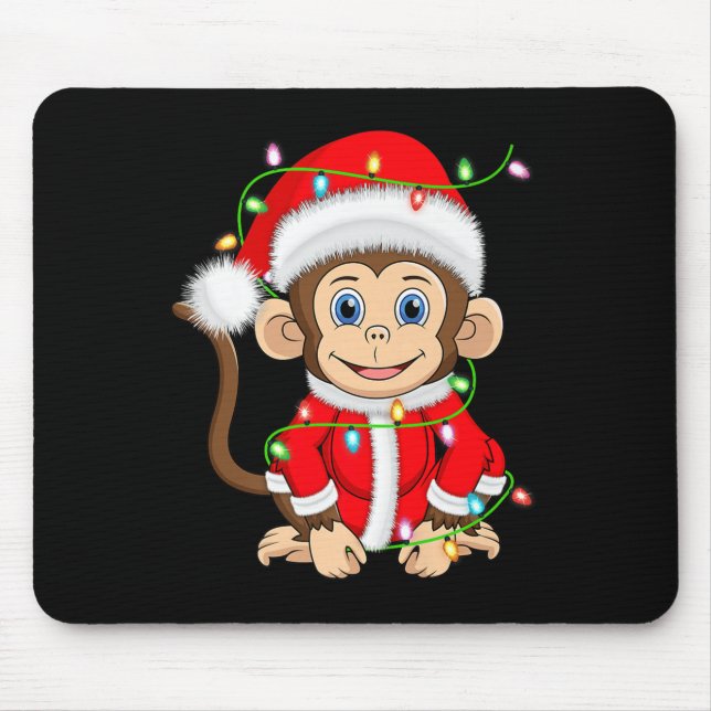 Mousepad Funny Monkey Christmas Lights Santa Costume Cute A (Frente)