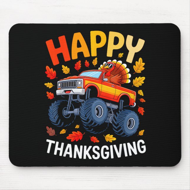 Mousepad Funny Monster Truck Turkey Happy Thanksgiving For  (Frente)