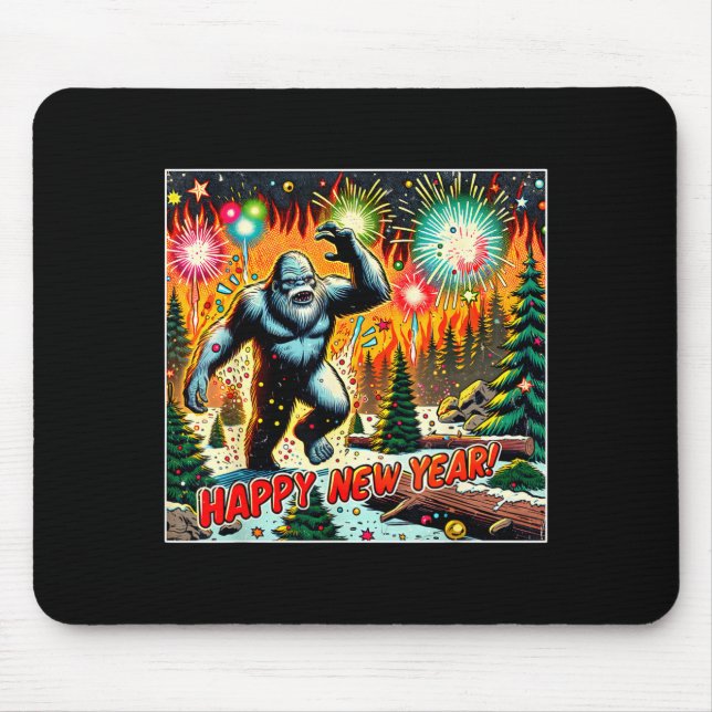 Mousepad Funny New Years Eve 2024 Bigfoot And Fireworks Hum (Frente)