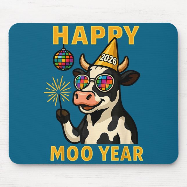 Mousepad Funny New Years Eve Cow Nye Party Farm Animal Moo  (Frente)