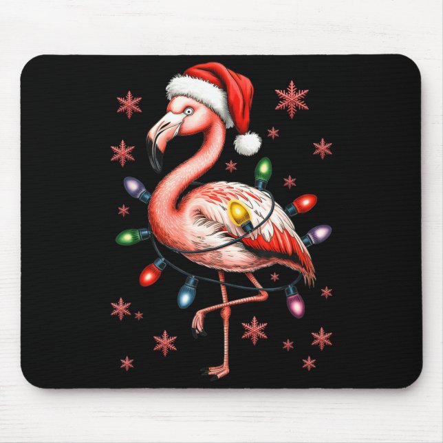 Mousepad Funny Nk Flamingo Christmas Tree Lights Xmas Snowf (Frente)