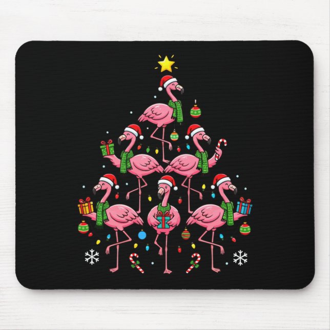 Mousepad Funny Nk Flamingo Christmas Tree Santa Hats Holida (Frente)
