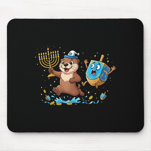 Mousepad Funny Otter Dreidel Menorah Hanukkah Kids Womens M (Frente)
